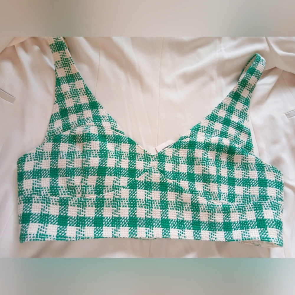 Zara Green Gingham Bra Top Sz Medium Never worn NWT
